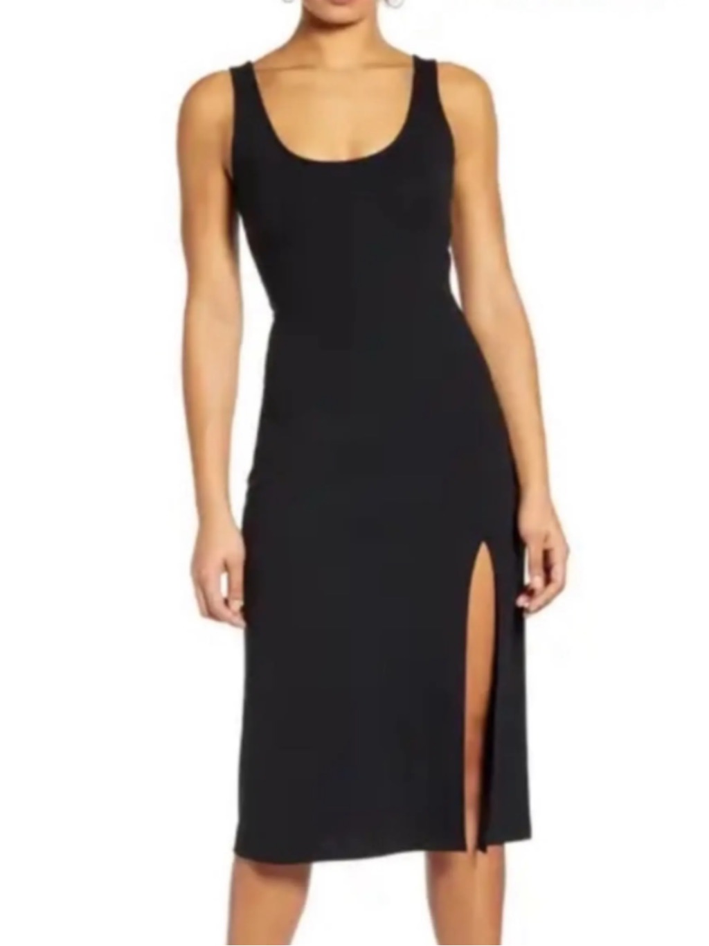 Leith Nordstrom Sleeveless Black Midi Dress With Side Thigh Slit Size Medium